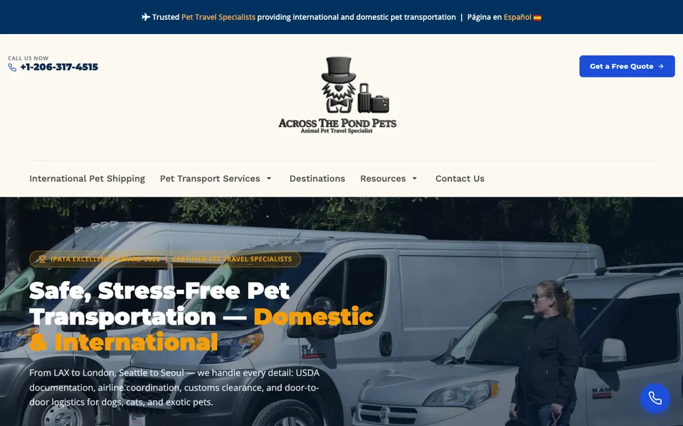 The home page of Across The Pond Pets
