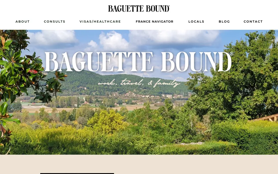 The home page of Baguette Bound