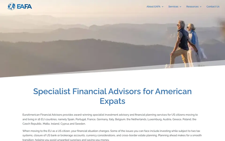 The home page of EuroAmerican Financial Advisors