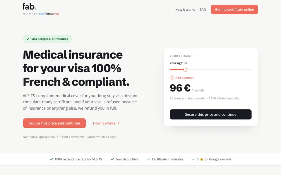 The home page of Fab French Insurance