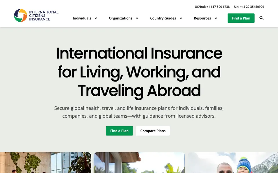 The home page of International Citizens Insurance