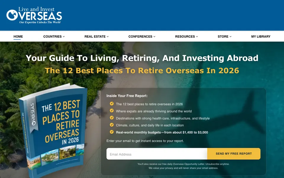 The home page of Live and Invest Overseas