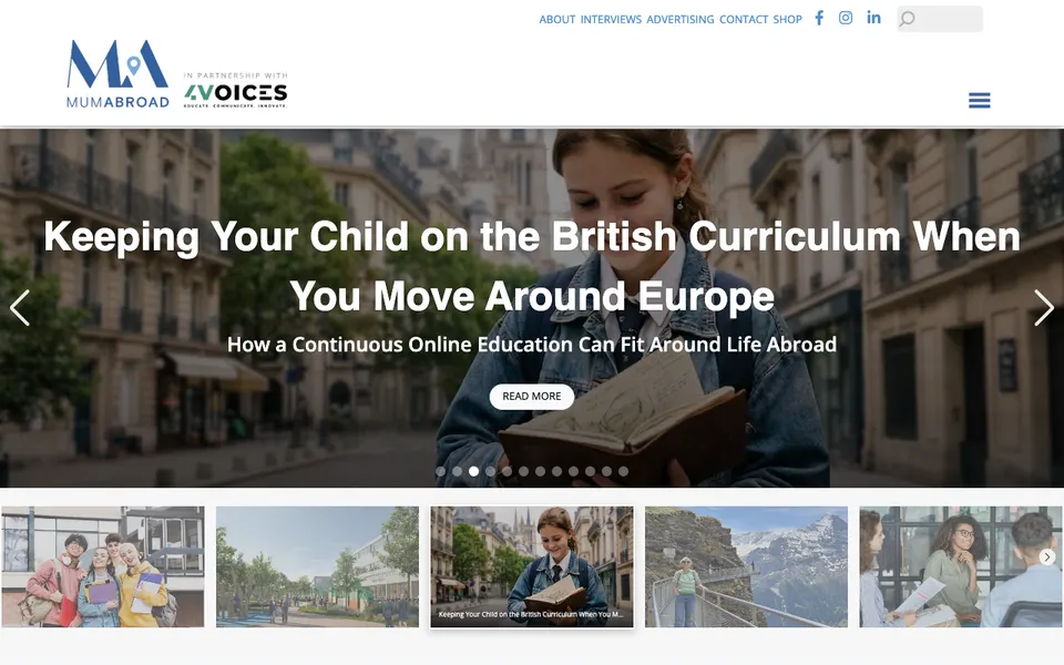 The home page of Mum Abroad