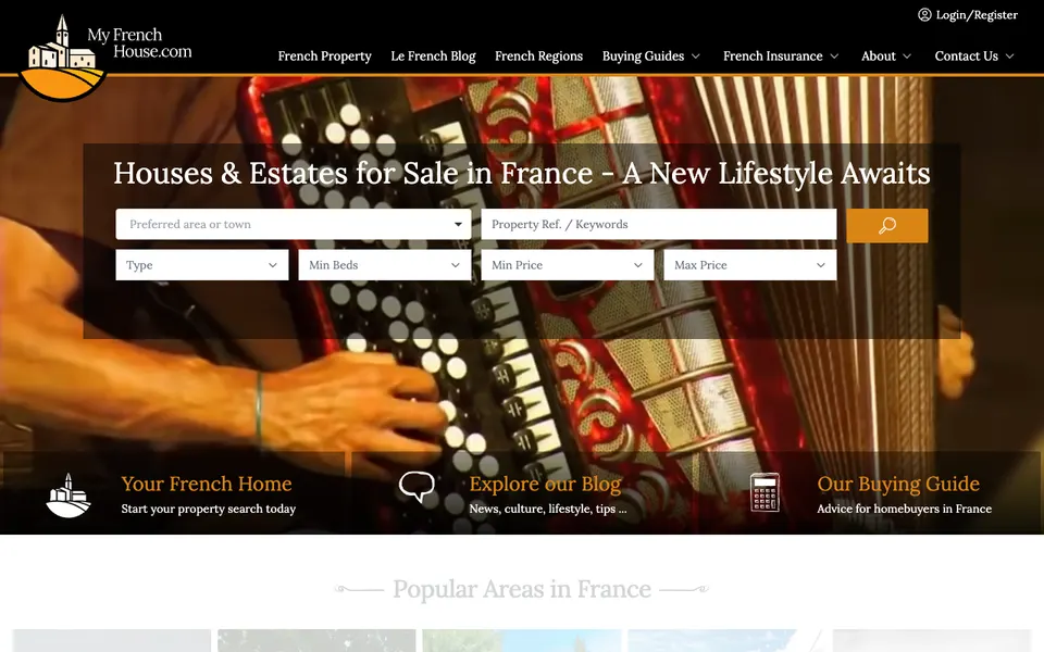 The home page of MyFrenchHouse