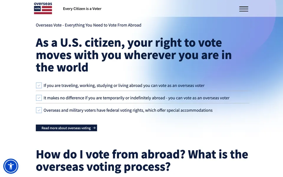 The home page of Overseas Vote