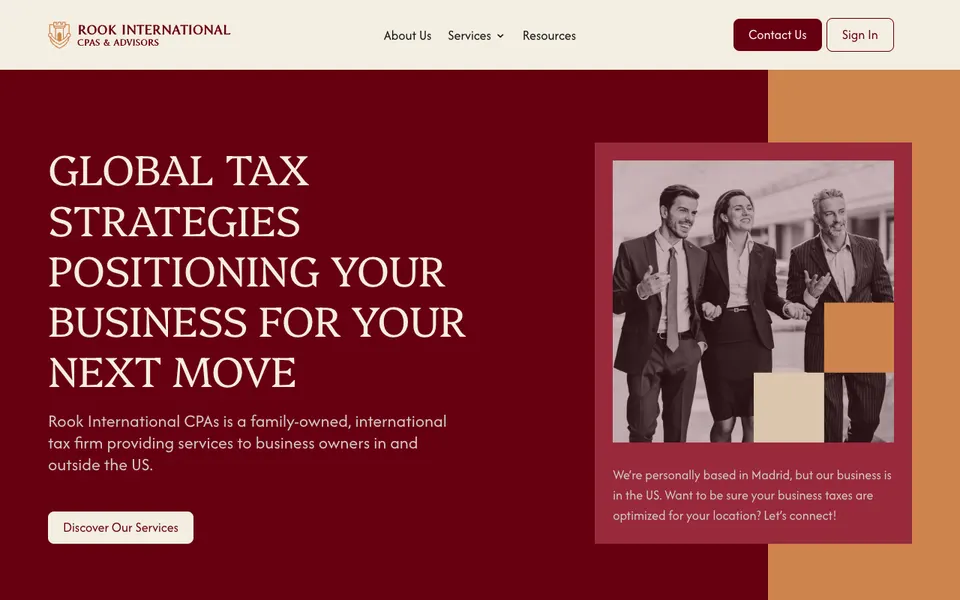 The home page of Rook CPAs