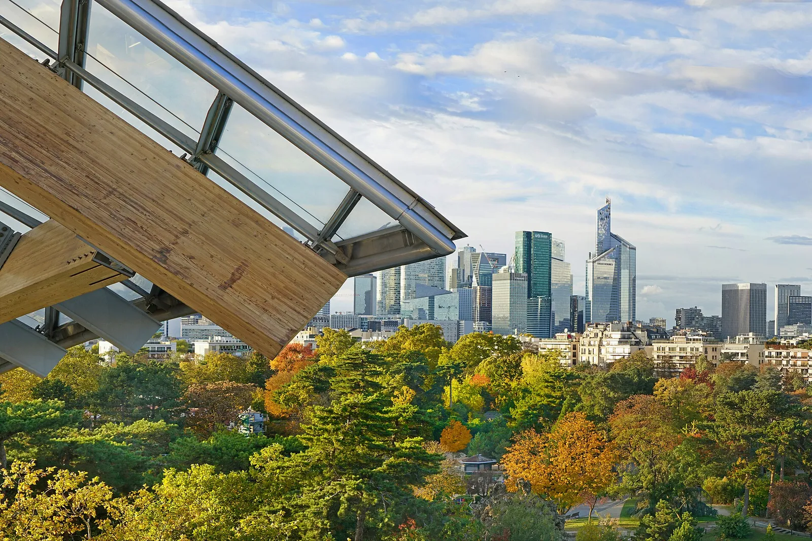 The towers of La Défense, the business district west of Paris, seen over the Bois de Boulogne