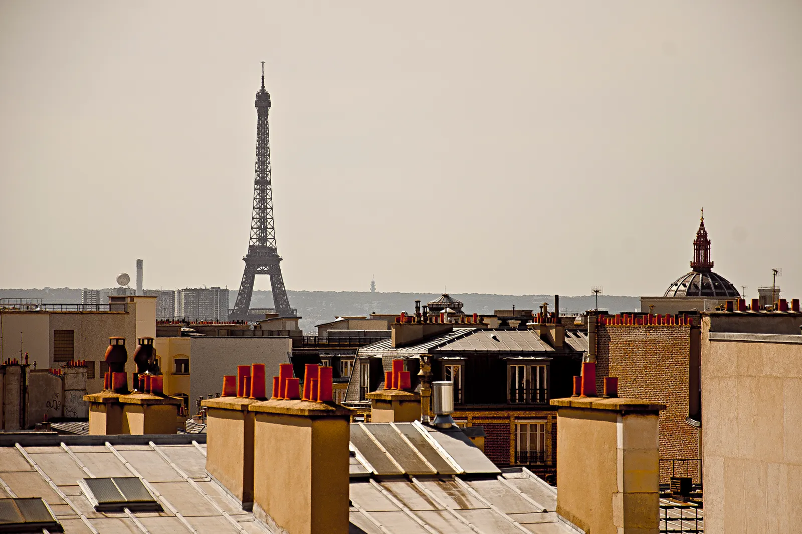 Paris rooftops and the Eiffel Tower seen from the 9th arrondissement