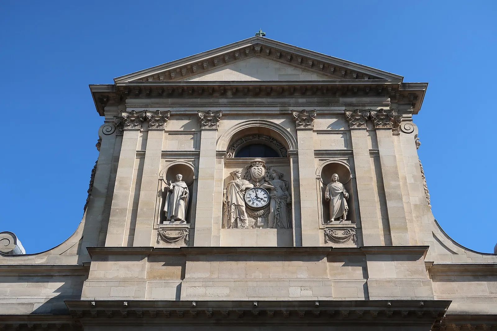 The façade of the Sorbonne chapel on Place de la Sorbonne in Paris